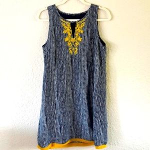 THML Blue & White Striped Yellow Embroidery sleeveless Dress size large